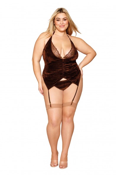 Shirt Garter Slip and G-String - Queen Size -  Espresso