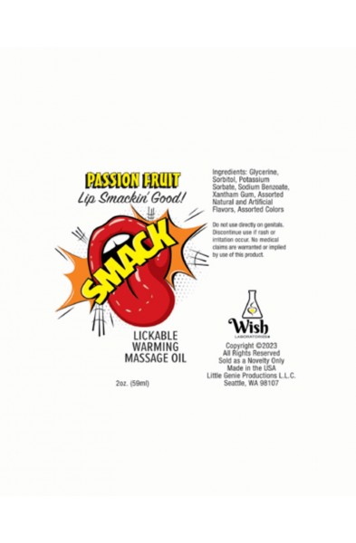 Smack Warming and Lickable Massage Oil - Passion Fruit 2 Oz