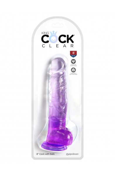 King Cock Clear 8 Inch With Balls - Purple