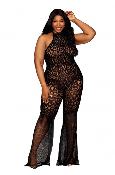 Flair Leg Bodystocking - Queen Size - Black