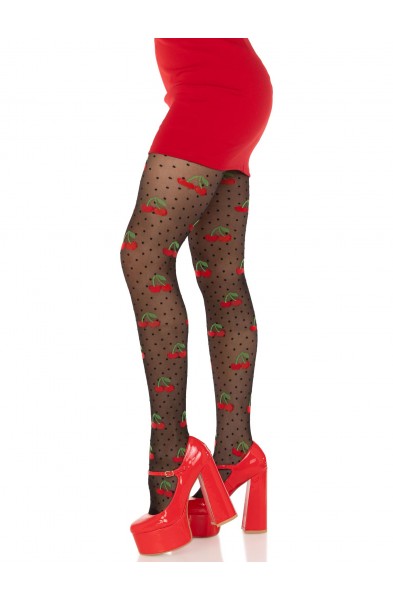 Polka Dot Cherry Tights - One Size - Black