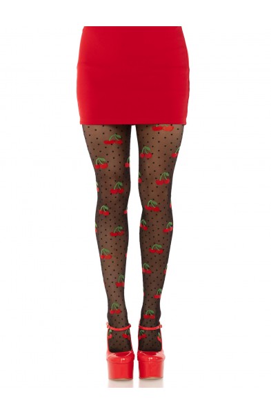 Polka Dot Cherry Tights - One Size - Black