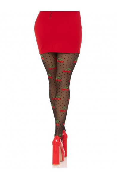 Polka Dot Cherry Tights - One Size - Black