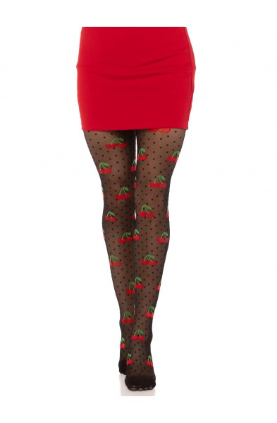 Polka Dot Cherry Tights - One Size - Black