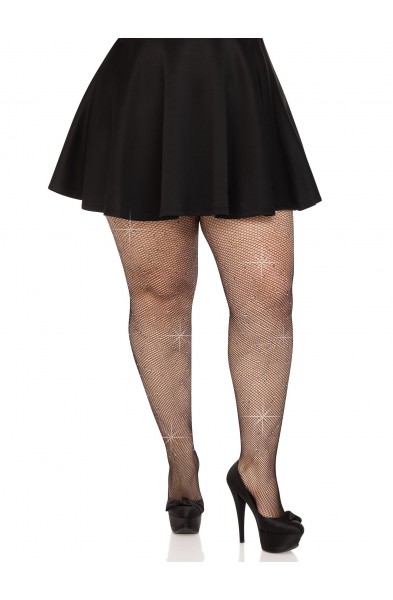 Colby Rhinestone Fishnet Tights - 1x/2x - Black
