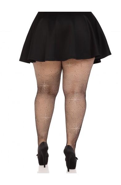 Colby Rhinestone Fishnet Tights - 1x/2x - Black