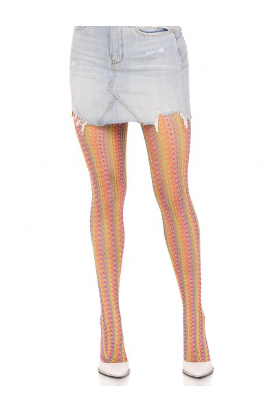 Rainbow Crochet Net Tights - One Size - Multicolor