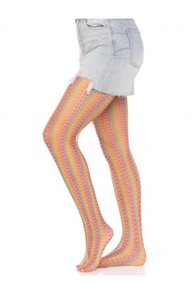 Rainbow Crochet Net Tights - One Size - Multicolor