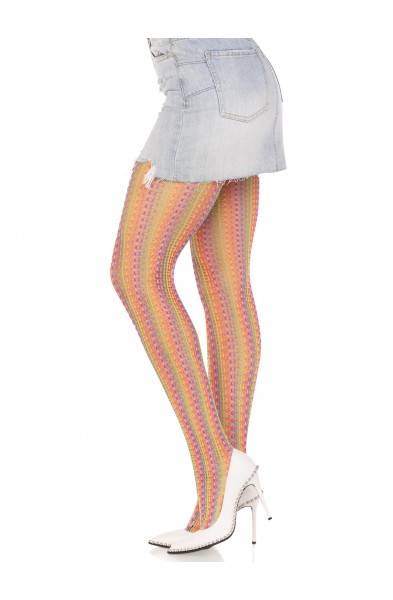 Rainbow Crochet Net Tights - One Size - Multicolor