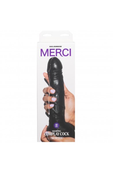 Merci - 10 Inch Dual Density Squirting Cumplay  Cock With Removable Vac-U-Lock Suction Cup -  Black