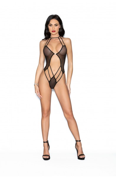 Jeweled Front Back Teddy - One Size - Black