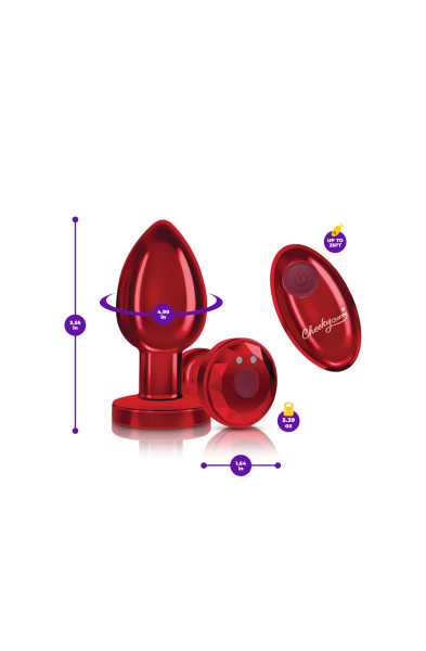 Cheeky Charms - Rechargeable Vibrating Metal Butt Plug With Remote Control - Red - Large