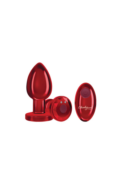 Cheeky Charms - Rechargeable Vibrating Metal Butt Plug With Remote Control - Red - Large