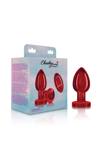 Cheeky Charms - Rechargeable Vibrating Metal Butt Plug With Remote Control - Red - Large