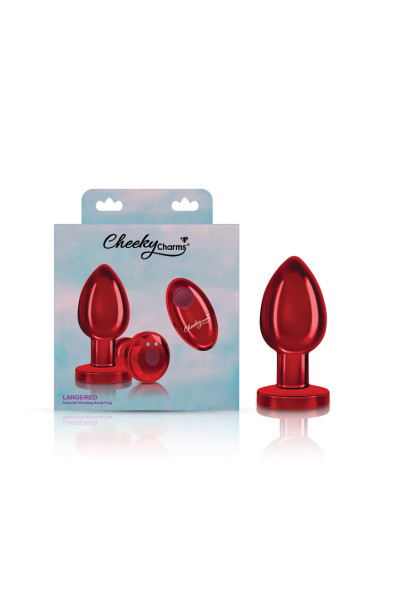 Cheeky Charms - Rechargeable Vibrating Metal Butt Plug With Remote Control - Red - Large