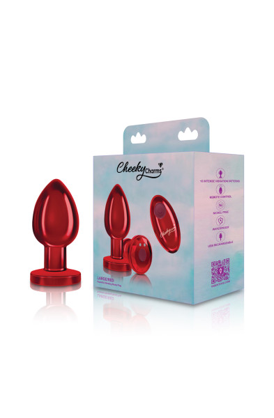 Cheeky Charms - Rechargeable Vibrating Metal Butt Plug With Remote Control - Red - Large