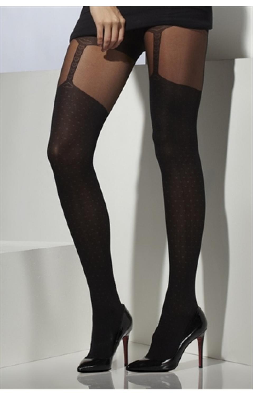 Opaque Suspender Print Tights Black FV24540