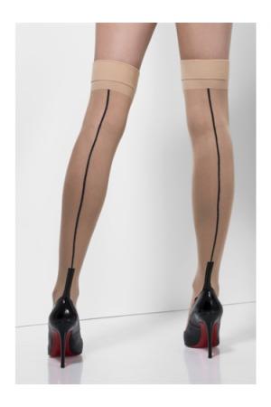 Seamed Hold Ups - One Size - Nude/black