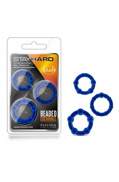 Stay Hard - Beaded Cock Rings - 3 Pack - Blue