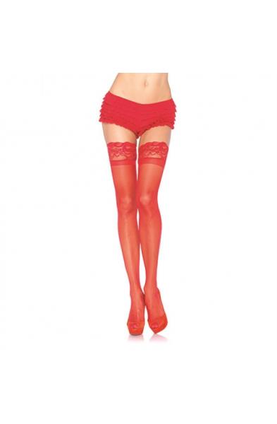 Stay Up Lace Top Sheer Thigh Highs - Queen Size - Red