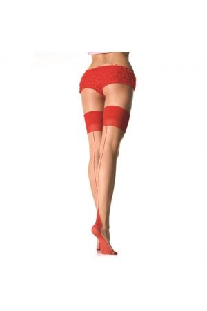 Sheer 2 Tone Stockings - One Size - Nude/ Red