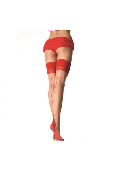 Sheer 2 Tone Stockings - One Size - Nude/ Red