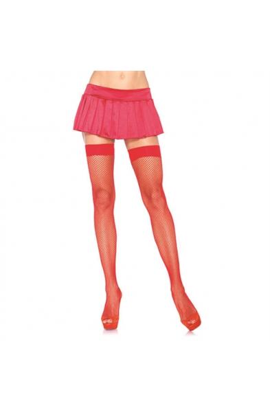Fishnet Thigh High - One Size - Red