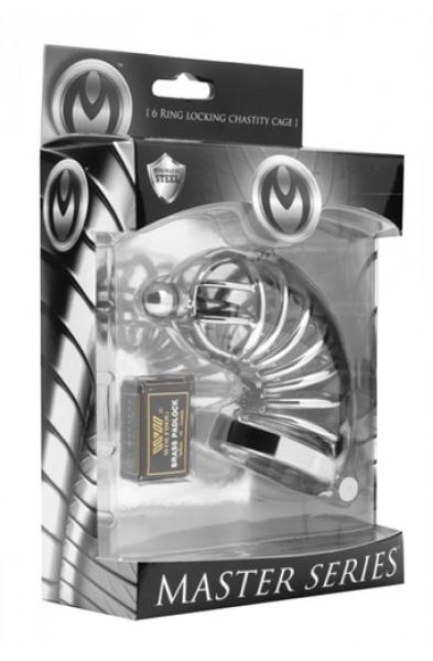 Asylum 6 Ring Locking Chastity Cage  - Medium/large