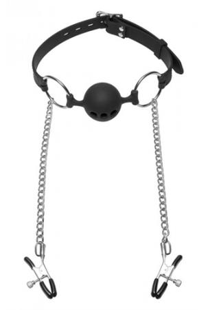 Hinder Silicone Breathable Ball Gag and  Nipple Clamps
