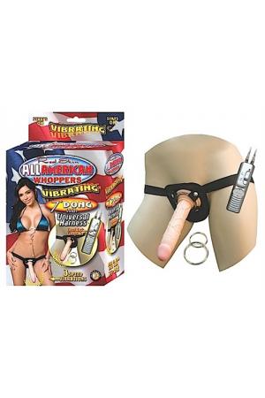 All American Whoppers Vibrating 7 in Dong With Universal Harness-Flesh