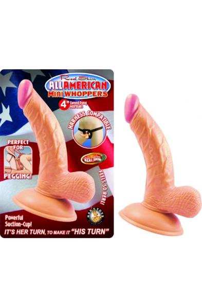 All American Mini Whoppers 4-Inch Curved Dong With Balls - Flesh