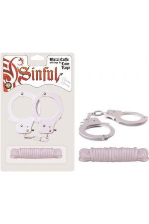 Sinful Metal Cuffs With Keys & - Love Rope - White