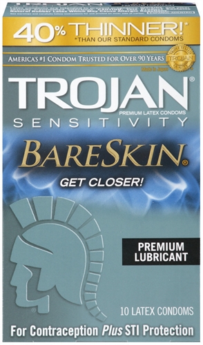 Image of Trojan Sensitivity Bareskin Lubricated Condoms - 10 Pack