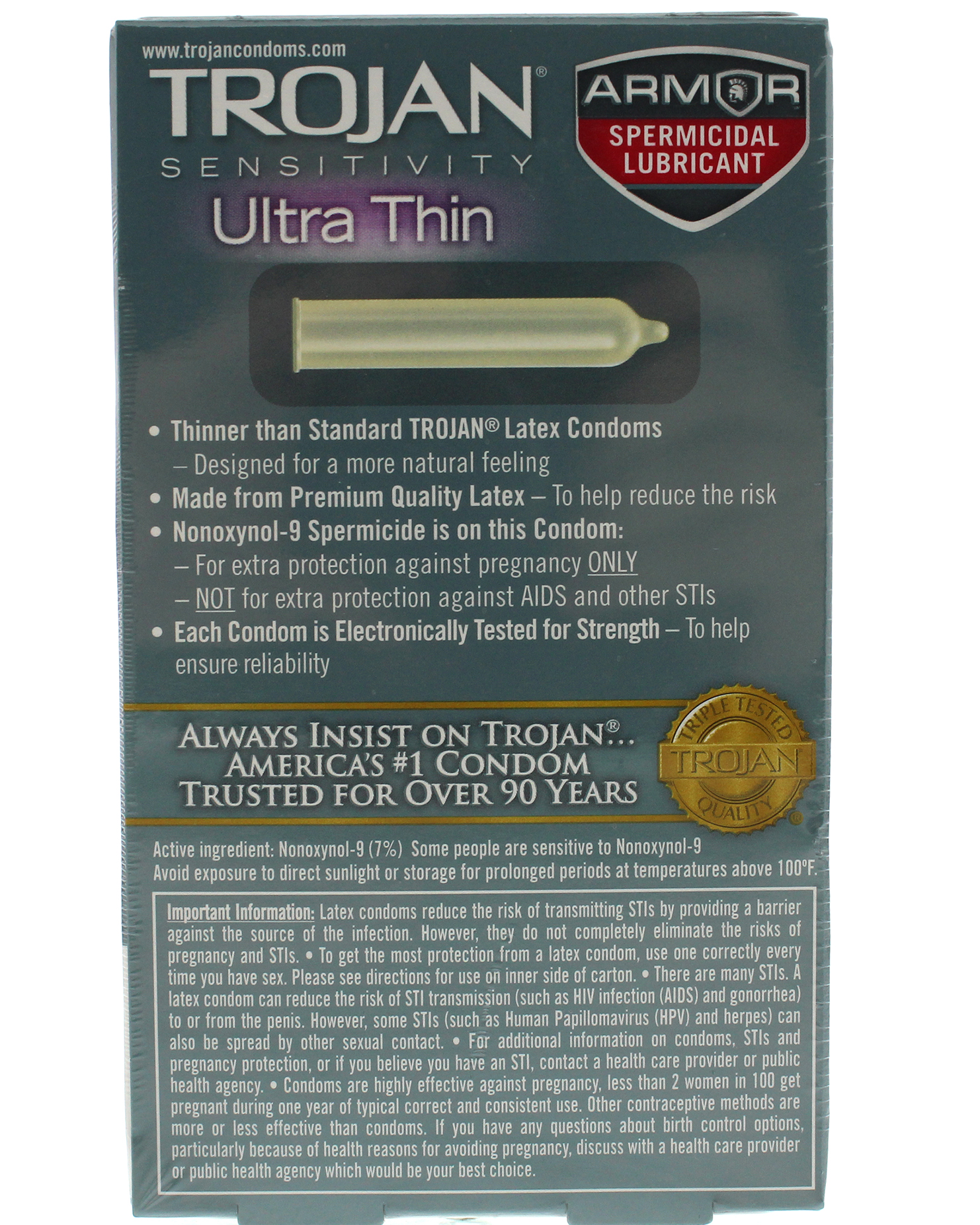 Image of Trojan Sensitivity Ultra Thin Armor Spermicidal Lubricated Condoms 12 Pack