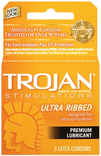 Image of Trojan Stimulations Ultra Ribbed Lubricated Condoms - 3 Pack